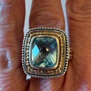 Effy D'oro Sterling 925 and 14K Gold Blue Topaz Ring Size 7